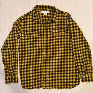 Old Navy Yellow and Navy Checkered Flannel Shirt, Boys XXL (18)